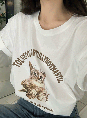 [캐주얼/데일리] 캣츠 프린팅 루즈핏 반팔 티셔츠